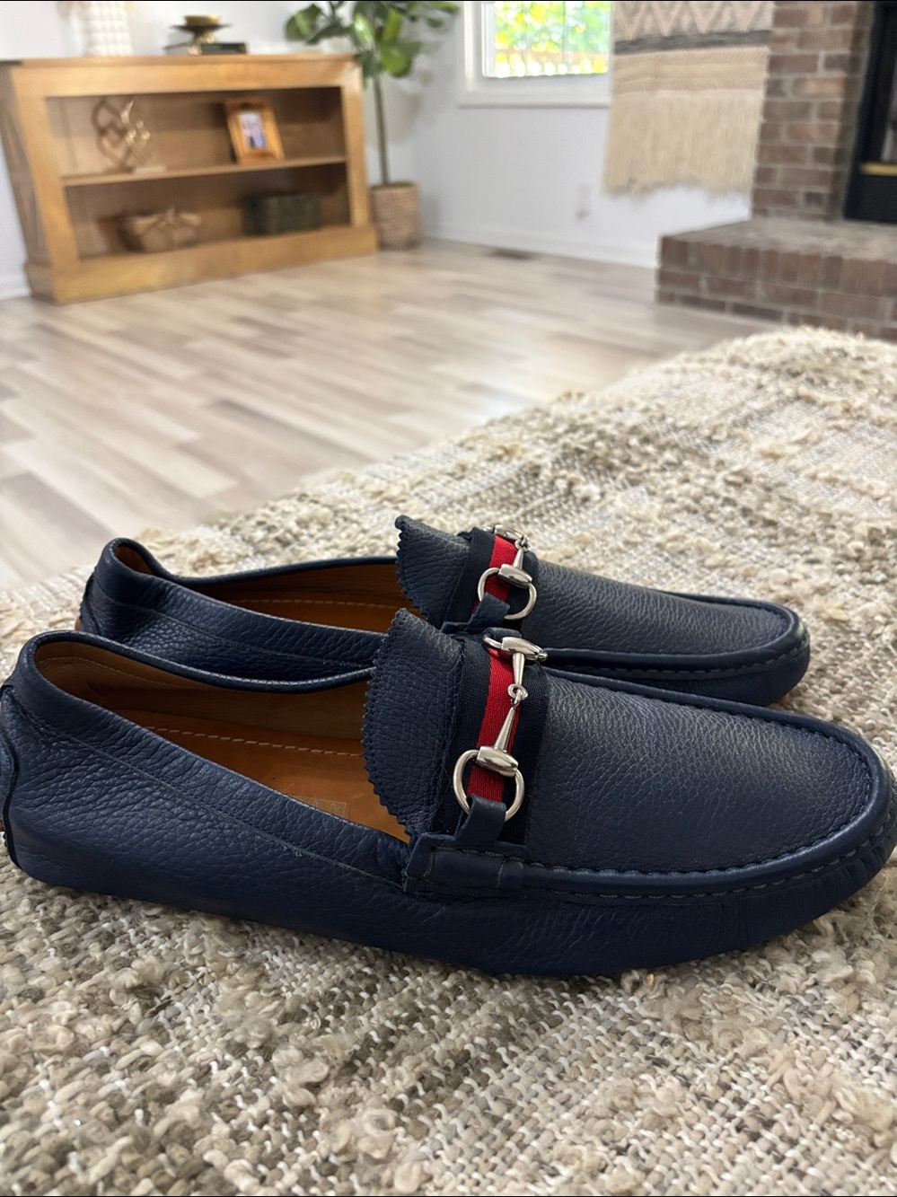 GUCCI Web Horsebit Driver
Moccasins Navy Leather Loafers Size 10.5 NWOT - Picture 3 of 17